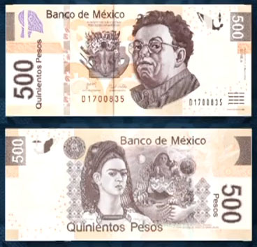 Diego Rivera and Frida Kahlo on New 500 Peso Bill