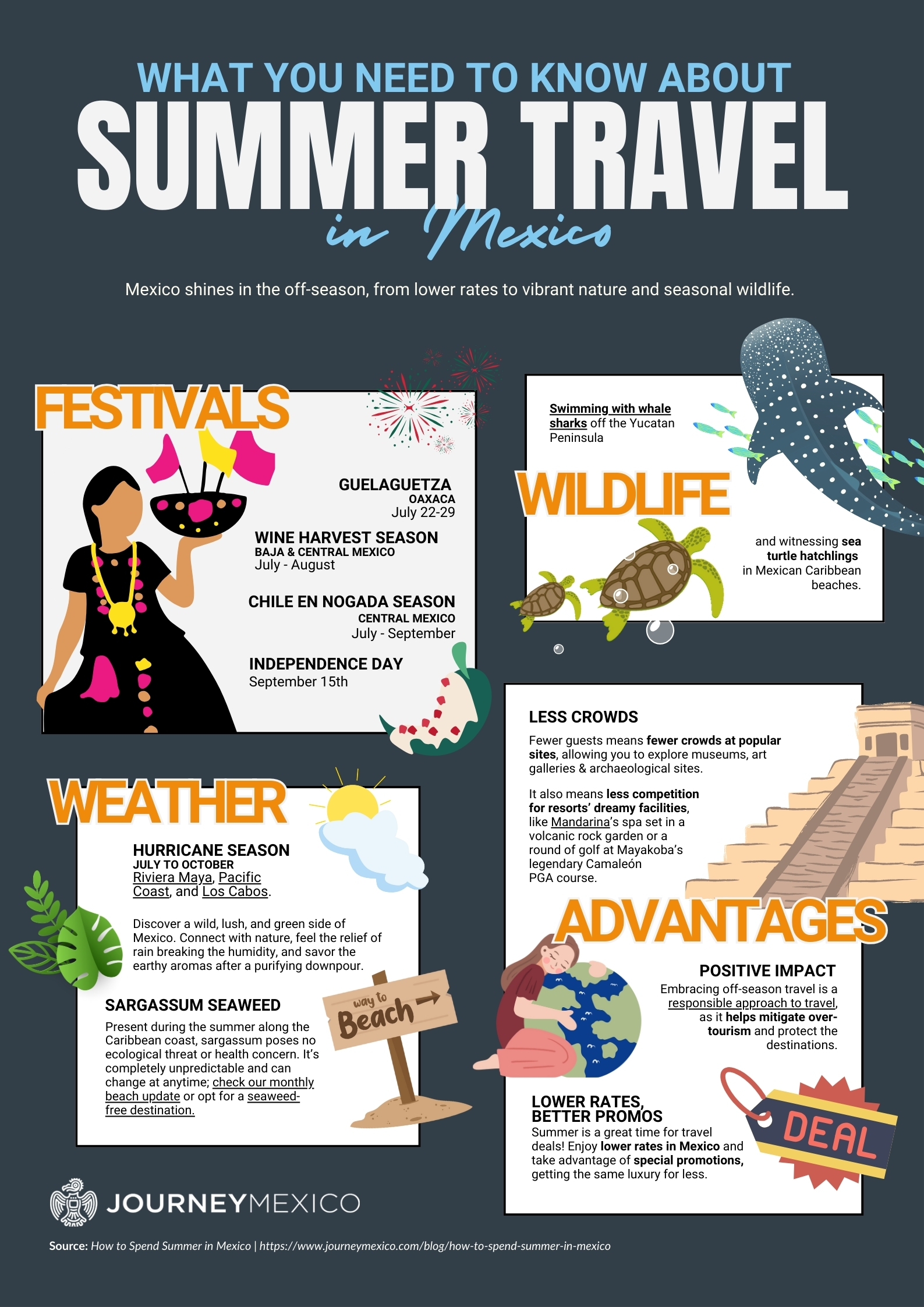 summer in mexico travel tips infograph wildlife weather festivals