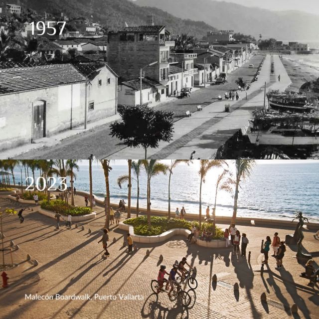 These two shots capture a completely different atmosphere! The Malecón boardwalk in Puerto Vallarta is celebrated globally as a vibrant center for art, nightlife, activities, and dining. 

It’s awesome to think how it used to have such a chill, laid-back vibe. Over the years, it’s totally amped up the fun and embraced a more lively, energetic scene! 🕺🏻✨

#mexico #mexicotravel #puertovallarta #travel #luxurytravel